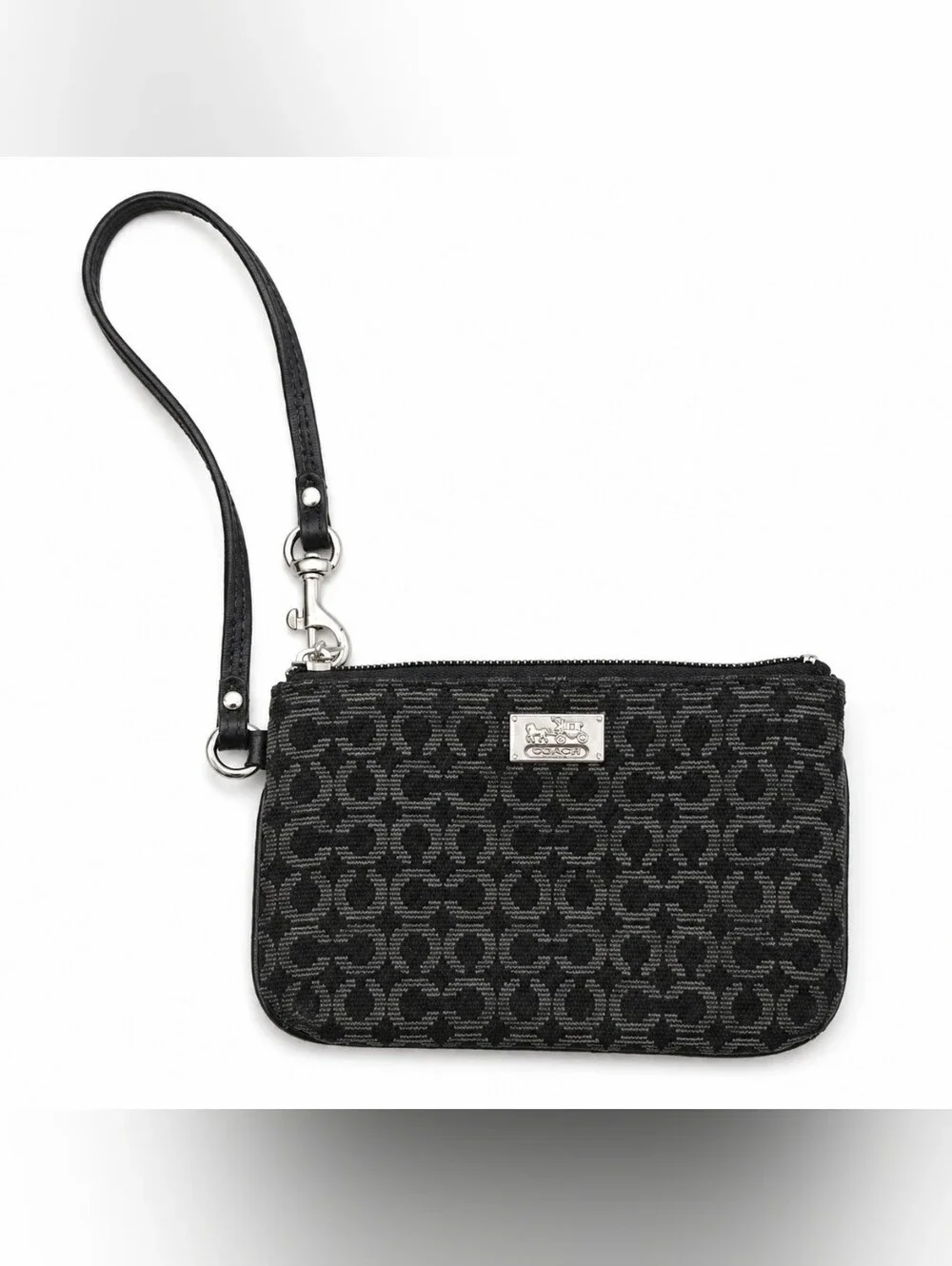 Vintage Coach Black Signature Wristlet Pouch Wallet